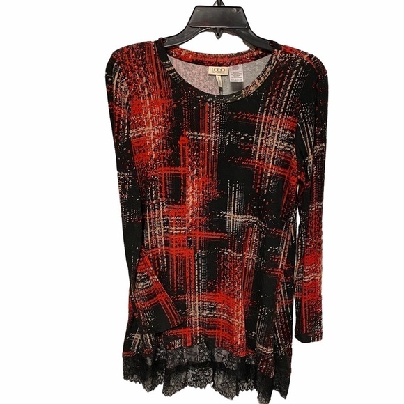 LOGO by Lori Goldstein Tops - LOGO by Lori Goldstein Plaid Tunic Top Red Black Small